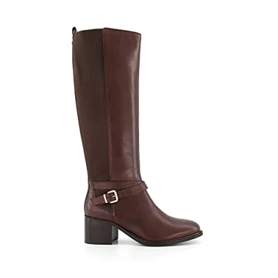 Image of Dune Ladies TILDINGS Ankle Strap Knee High Boots Size UK 3 Block Heel Brown