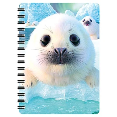 Image of 3D LiveLife Jotter Seal Pups from Deluxebase. Lenticular Ocean A6 Spiral Notebook with Plain Recycled Paper Pages. Artwork Licensed Renowned Artist David Penfound