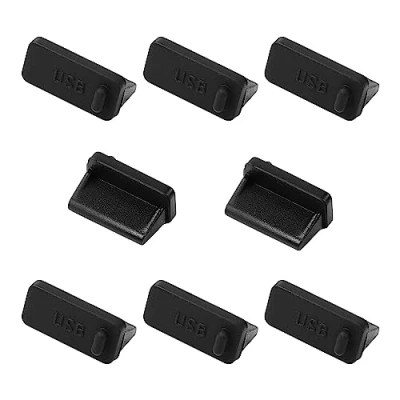 Image of sourcing map 8 Pcs USB Anti Dust Plugs Protects Cover, Rubber Port Cover Plug Protector with Type A Female Fit for Computer Laptop Notebook(Black)
