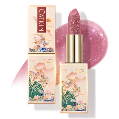 Image of CATKIN Moonlight Lip Balms for Skin Care Cracked &amp; Dry Lips, Color Tinted Glitter Balm with Vitamin E 6h Moisture (C14 Plum)