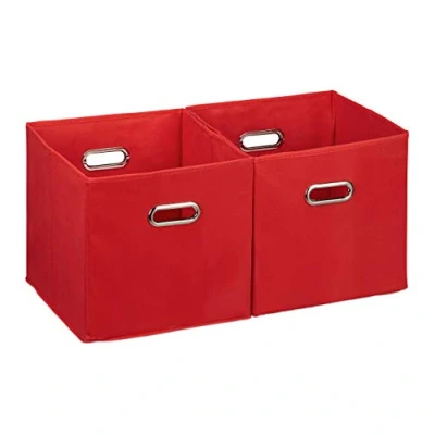 Image of Relaxdays Storage Box Set of 2, No Lids, With Handles, Folding, Square Shelf Bins, 30 cm, Red,10025656_47
