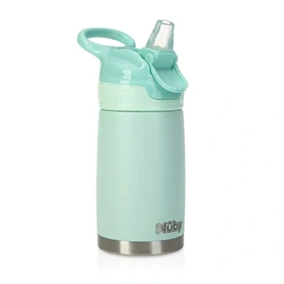 Image of Nuby Thirsty Kids No Spill Flip It Reflex Stainless Steel Travel Cup, 10 Oz, Aqua, Mint
