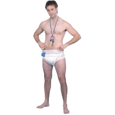 Image of Smiffys Baby Kit, Assorted, White Jumbo Nappy, Safety Pin and Dummy, Funny Fancy Dress, Adult Dress Up Accessories