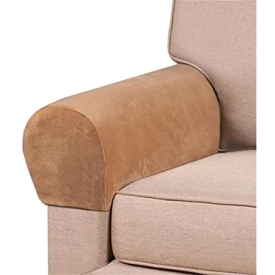 Image of LINGKY Thick Velvet Stretch Armrest Covers for Chairs and Sofas Armchair Arms Couch Arm Sofa Non Slip (Camel,Set of 4)