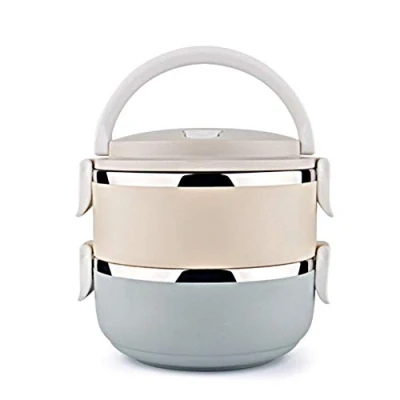 Image of Gresunny 2 Layers Stainless Steel Insulated Lunch Box Stackable Leak Proof Thermal Bento Boxes Portable Food Storage Containers for Kids Adults School Office Work Home Picnic 1.4L