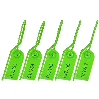 Image of Lzbignun 100pcs Plastic Security Seals Numbered Zip Ties Anti Tamper Breakable Safety Tab Inspection Tags for Fire Extinguisher, First Aid Kit (Green)