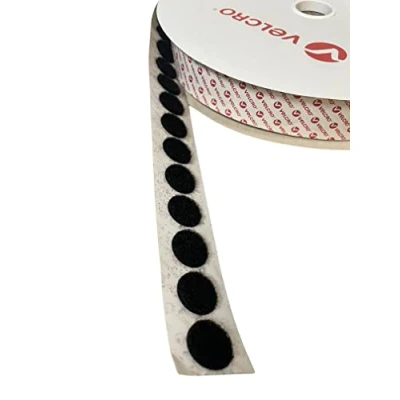Image of Velcro® Brand Black Stick On Coins Choice of Hook &amp; Loop 22mm, Sticky Dots Double Sided Adhesive Pads, Coins, Strong (Loop, 10 Coins)