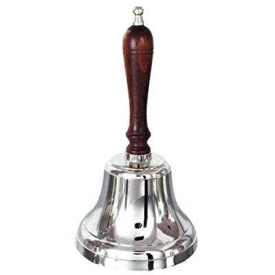 Image of Buckingham Solid Nickel Plated Hand, Dinner, Reception, School, Last Order, Library Bell, Pub Bell 11 cm, Brass, Silver, x 21.5 cm