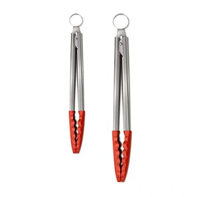 Image of Zeal JSET2R Non Stick Silicone Large &amp; Small Cook’s Tongs Set Red