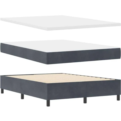 Image of vidaXL Box Spring Bed with Mattress &amp; Bench Dark Grey 140x200 cm Velvet