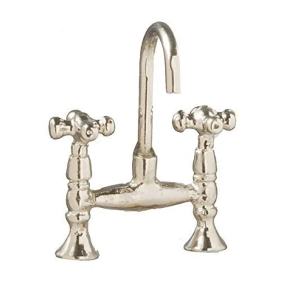 Image of Melody Jane Dolls House Chrome Mixer Tap Faucet Old Fashioned Miniature Kitchen Accessory