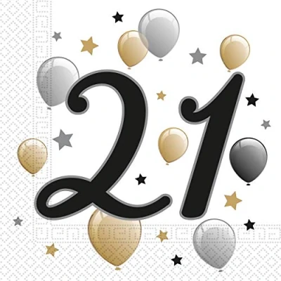Image of Procos Milestone 21 88865 Serviettes, 33 x cm, Pack of 20, Balloon Motif, 21st Birthday