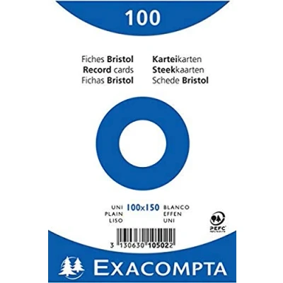Image of Exacompta Ref 10502E Bristol Plain Record Cards (Pack of 100) 100 x 150mm in Size, 205gsm Card, Compatible with Printers Suitable for Exam Revision &amp; Notes White