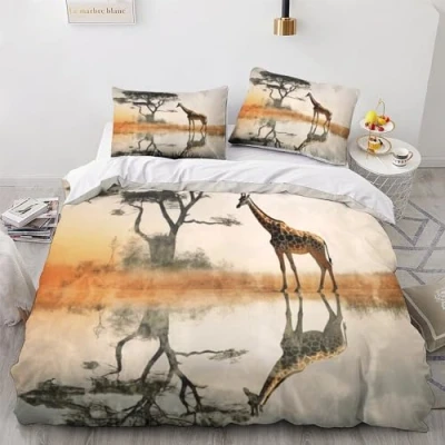 Image of OPSREY African Style Luxe Comforter Cover Hidden Zipper Duvet Set with Pillowcases Bedding Soft Microfiber giraffess Quilt Various Sizes for Kids Adults Double（200x200cm）