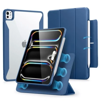 Image of ESR for iPad Pro 13 inch Case (2024), Powerful Magnetic Attachment, Slim Trifold Stand Case, Supports Apple Pencil and (USB C), Auto Wake/Sleep, Durable Protection, Rebound Series, Blue