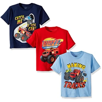 Image of Nickelodeon Boys&#039; Blaze &amp; Monster Machines 3 Pack T Shirt Bundle, Red/Royal/Sky Blue, 4 Years