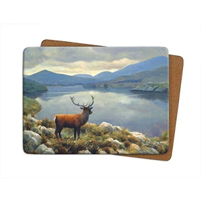 Image of Julian Friers Stag Lake Large Table Mat by Wildlife Artist Non slip Cork backed Placemat
