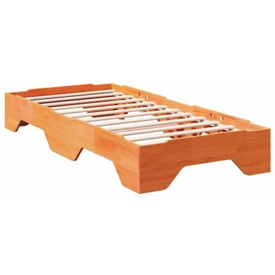 Image of vidaXL Stackable Bed Frame Solid Pine Wood No Box Spring Required Wax Brown Finish Space Saving Single/Double 203.5x83.5x28 cm