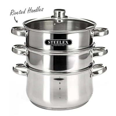 Image of Induction Pot steelex Tier Steamer Stainless Steel Stock Safe cookware Large pan Cooking Saucepan lid Litre pots Soup Big hob stockpot