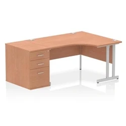 Image of Impulse 1400 RH Crescent Desk Cantilever Beech/Silver 800 Hi Ped