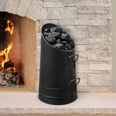 Image of Homezone® Steel Grey Ash Bucket With Lid And Wooden Handle Fireside Fireplace Pale Accessories