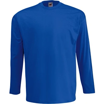 Image of Fruit of the Loom Men&#039;s Long Sleeve Crew Neck T Shirt Blue X Large