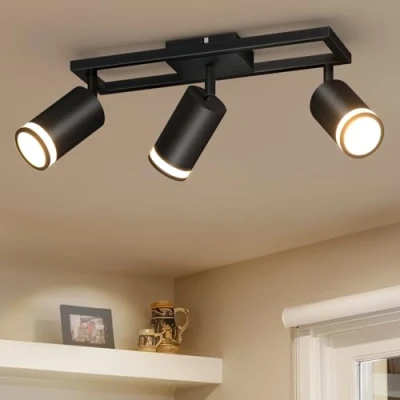 Image of Dehobo LED Kitchen Ceiling Lights GU10, Black Spotlights 3 Flames Swiveling 350, Light Bar Spotlight for Bedroom Living Room, No Bulbs
