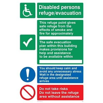 Image of Viking Signs SD962 A4P 1M &quot;Disabled Persons Refuge Evacuation&quot; Sign, 1 mm Semi Rigid Plastic, 300 H x 200 W