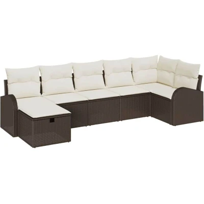 Image of vidaXL 7 Piece Garden Sofa Set with Cushions Brown Poly Rattan