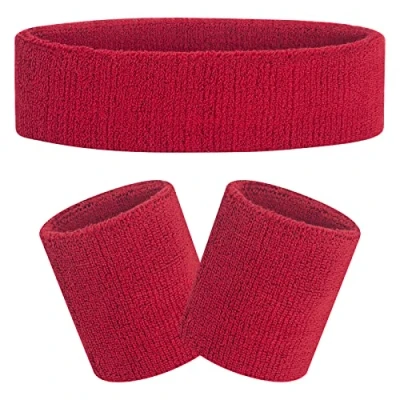 Image of FACATH Striped Sweatband Set Sports Headband Wristband Terry Cloth Athletic Exercise Basketball Wrist Band Headbands Moisture Wicking Sweat Absorbing Cotton Stripped