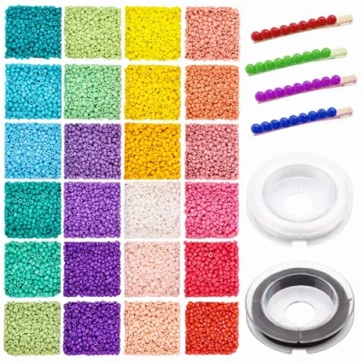 Image of Prettme 7200pcs 2mm Glass Seed Beads for Jewellery Making Kit, Small Bracelet Craft 24 Colors Assorted DIY Bracelets Necklaces Earrings and Crafts