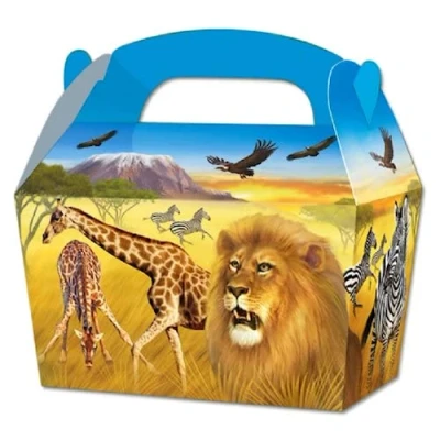 Image of THEMED SNACK Boxes PACK OF 10 Children/Kids Party Carry Food Meal Fun Picnic Birthday Wedding Favour / Baby Shower Box Loot Bag (Jungle)