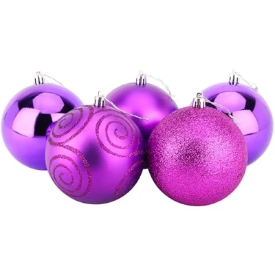 Image of Christmas Concepts® Pack of 5 100mm (4&quot;) Large Baubles Shiny, Matte &amp; Glitter Design Decorations (Purple)