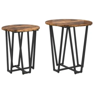 Image of vidaXL Side Table Set 2 Pieces, Smoked Oak, Engineered Wood and Metal