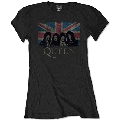 Image of Band Monkey Queen Ladies T Shirt Union Jack Vintage (Retail Pack)