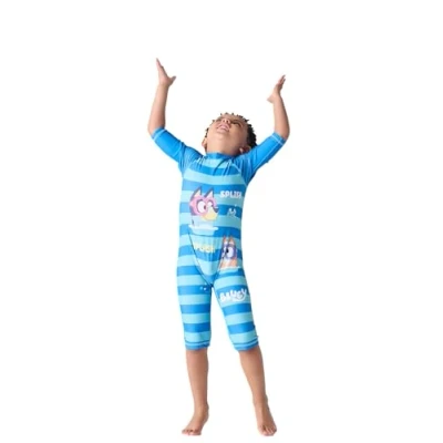 Image of Bluey Boys Swim Set One Piece Suit Ages 1 5 Recycled Polyester Blend (UK, Age, 3 Years, 4 Regular, Standard, Blue)