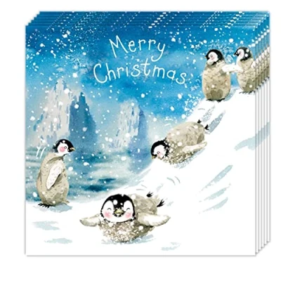 Image of Twizler Merry Christmas Cards Pack of 6 Cute Playing Penguins Design Multipack Happy Xmas