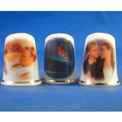 Image of Porcelain China Collectable Thimbles Set of Three Titanic