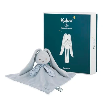 Image of Kaloo Lapinoo Blue Bunny Comforter Baby Plush Square: 30 x cm Bi Material Ultra Soft Viscose and Corduroy Gift Box 0 Months +, K218003