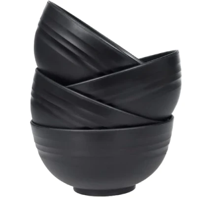 Image of MaoMaoCha Unbreakable Cereal Bowls Set of 4, 24 oz Plastic Salad Bowls, Dishwasher &amp; Microwave Safe, Lightweight Reusable Bowl for Rice Noodle Soup Snack Fruit (Black)