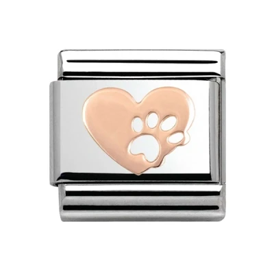 Image of Nomination Rose Gold Heart With Paw Print Charm