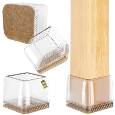 Image of Euqvunn 18pcs Square Chair Leg Floor Protectors, L Protectors for Furniture Legs, Rectangle Stool Covers with Felt Pads, Caps to Protect Hardwood Floors, 35 40mm