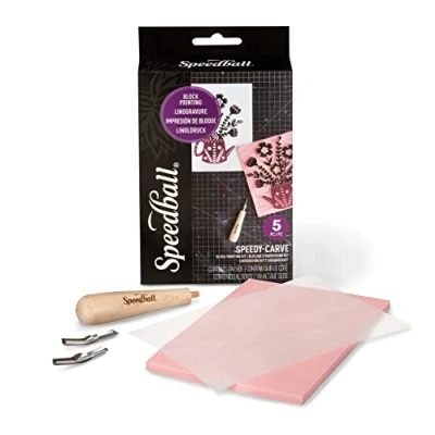 Image of Speedball Speedy Carve Basic Kit, Linocut Block Pink, For Printing, Print Making, Stampers, Carving, Lino Blocks Tracing, Art Tools Tool Sheets Art, Craft