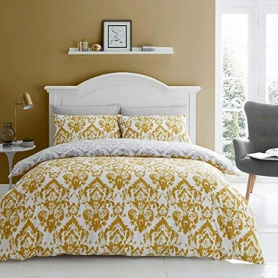 Image of Catherine Lansfield Damask Easy Care Single Duvet Set Ochre