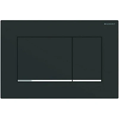 Image of Geberit Sigma 30 115883141 Actuator Plate for 2 Flushes, Front Actuation, Panel + Black Buttons, Chrome Stripes)