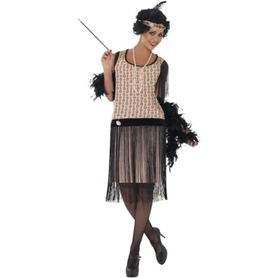 Image of Smiffy&#039;s 1920&#039;s Coco Flapper Costume Dress Cigarette Holder/ Necklace and Headpiece (Small)