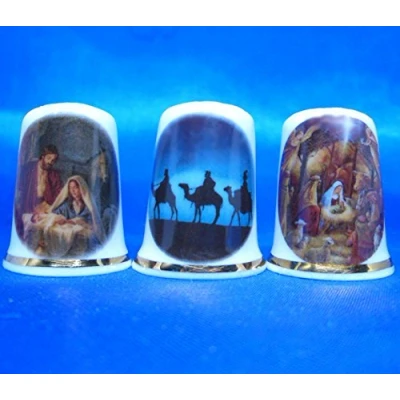 Image of Porcelain China Thimbles Set of Three Nativity Wise Men