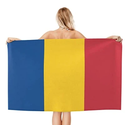 Image of iftoday Romanian Flag Microfiber Beach Towels for Adults Sand Free Travel Towel Large Fast Drying Lightweight Oversized Bath Absorbent Gym Shower