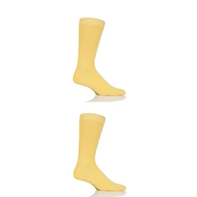 Image of SockShop Mens and Ladies Plain Striped Colour Burst Bamboo Socks with Smooth Toe Seams Pack of 2 Hello Sunshine 7 11