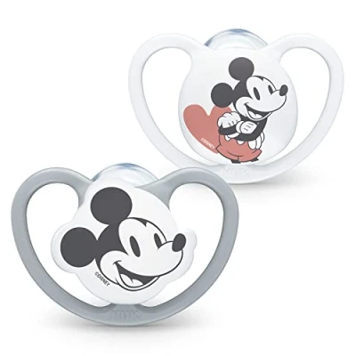 Image of NUK Space Baby Dummy 18 36 Months Soothers with Extra Ventilation BPA Free Silicone Mickey Mouse 2 Count